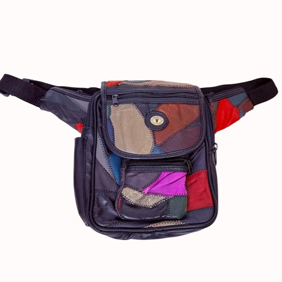 Patchwork Waist Bag Unisex VTG 80s Fanny Pack Adjustable Multicolor Everyday - Picture 1 of 16